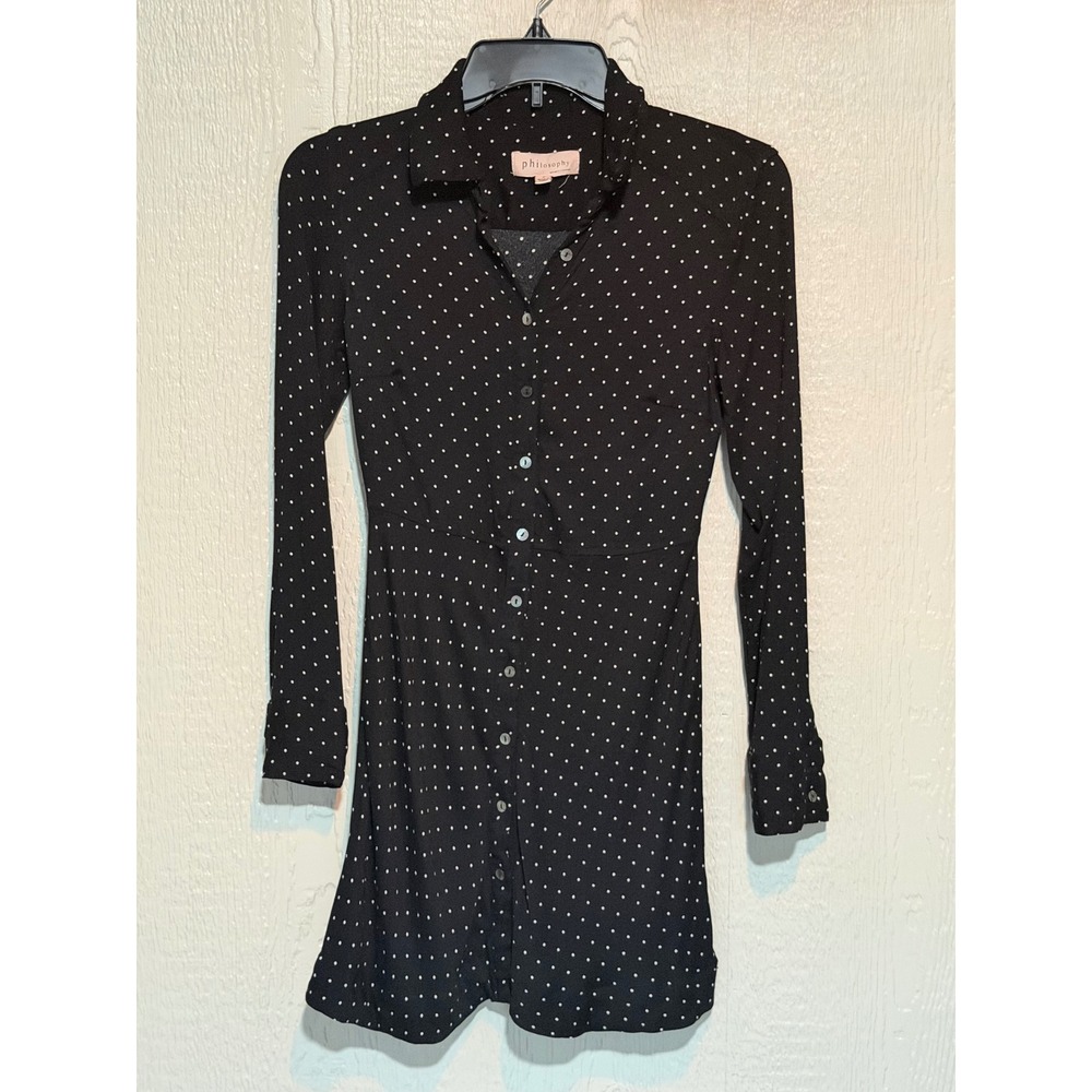 Philosophy Republic Clothing Black Polka Dot Button Down Mini Dress Womens Small